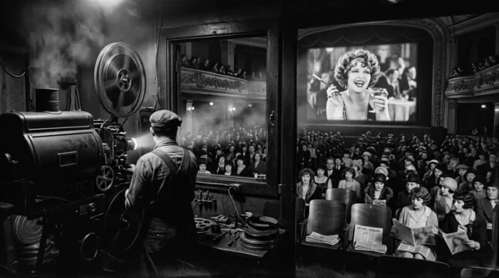 1920s silent film audience watching Hollywood spread flapper fashion and culture 1920s silent film audience watching Hollywood spread flapper fashion and culture