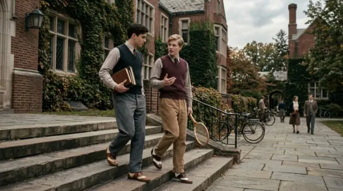 1930s prep students wearing early two-tone saddle shoes 1930s prep students wearing early two-tone saddle shoes as part of school fashion