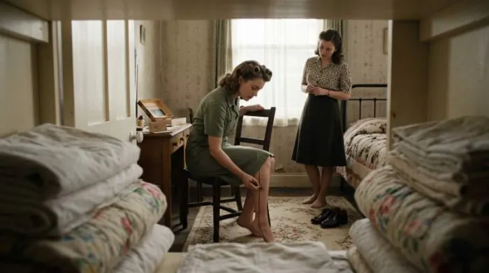 1940s woman drawing a faux stocking seam during wartime hosiery shortages 1940s woman drawing a faux stocking seam during wartime hosiery shortages