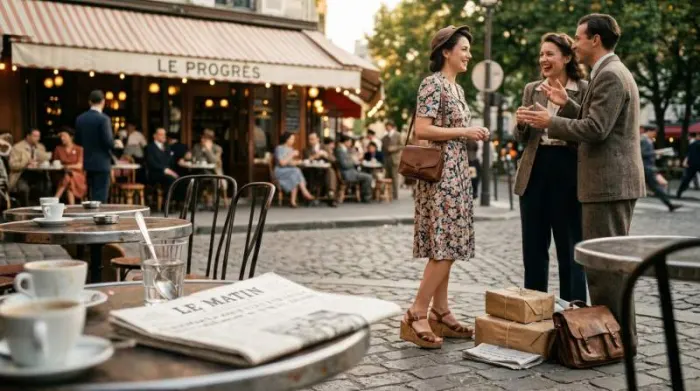 Woman wearing comfortable 1940s wedge heels after a full day walking Woman wearing comfortable 1940s wedge heels after a full day walking