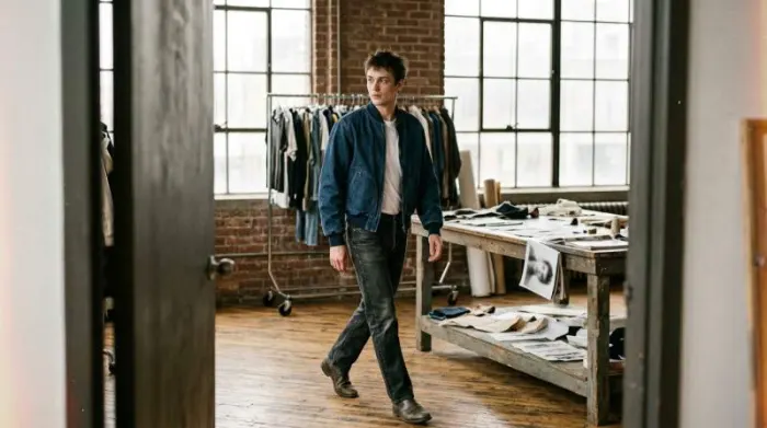 1990s raw denim bomber jacket blending military shape with Americana 1990s raw denim bomber jacket blending military shape with Americana
