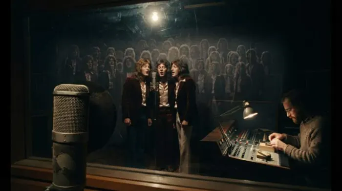 Queen-inspired musicians layering operatic vocal overdubs during the Bohemian Rhapsody sessions Queen-inspired musicians layering operatic vocal overdubs during the Bohemian Rhapsody sessions