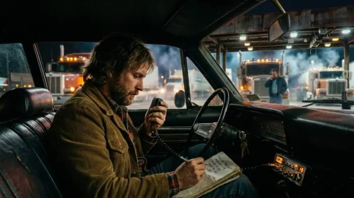 1970s songwriter listening to CB trucker slang while developing a highway narrative 1970s songwriter listening to CB trucker slang while developing a highway narrative