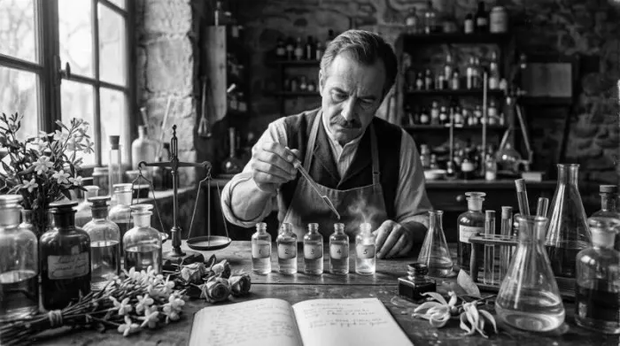 Ernest Beaux developing the floral and aldehyde formula behind Chanel No. 5