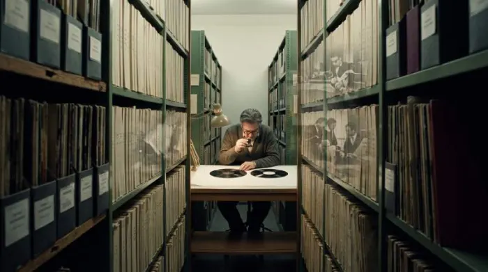 Archivist examining counterfeit vinyl records that threaten the accuracy of music history