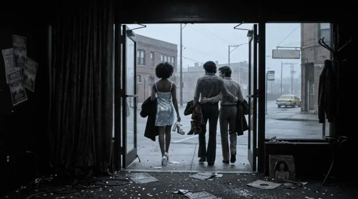 Disco crowd leaving nightclub during early 1980s cultural backlash Disco crowd leaving nightclub during early 1980s cultural backlash