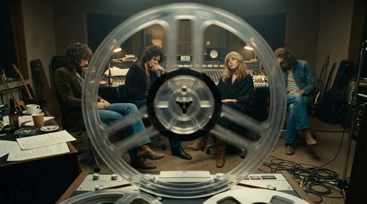 Fleetwood Mac-inspired musicians hearing the finished Rumours album after chaotic sessions