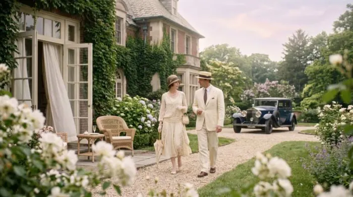 1974 Gatsby-inspired woman wearing historically authentic 1920s chiffon dress 1974 Gatsby-inspired woman wearing historically authentic 1920s chiffon dress