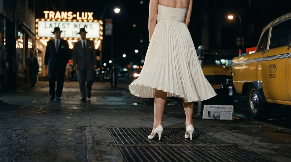 Marilyn Monroe white dress lifting above 1950s subway grate