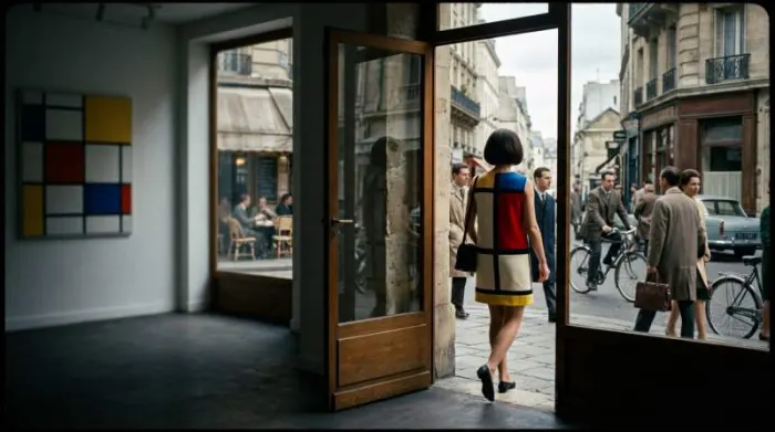 1960s Mondrian-inspired dress bringing modern art into everyday Paris fashion