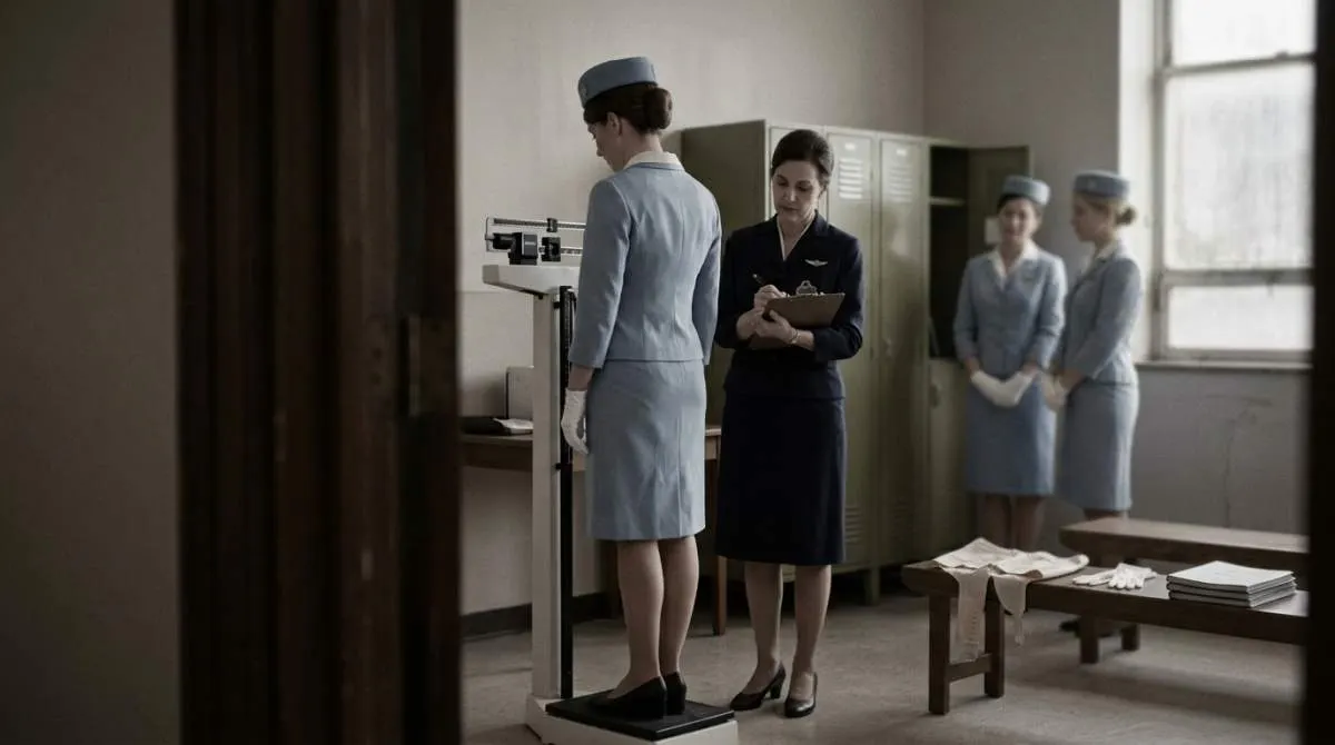1960s flight attendant weighed under strict airline grooming rules