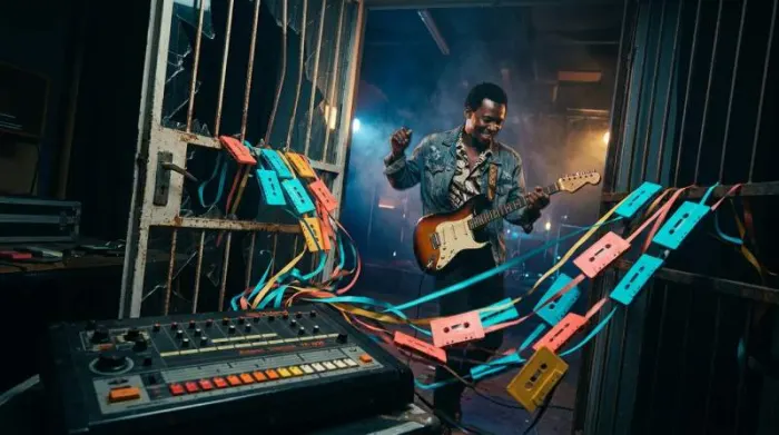 1980s South African Bubblegum music blending joyful synth-pop with resistance-era tension 1980s South African Bubblegum music blending joyful synth-pop with resistance-era tension