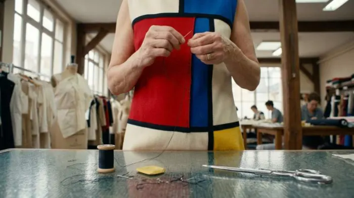 YSL Mondrian dress construction using wool jersey panels and intarsia seams