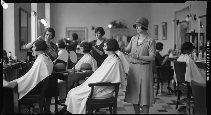 1920s cloche hat worn with a bob haircut, reflecting the era's fashion and social change