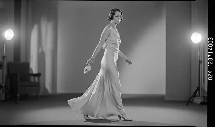 Bias-cut silk slip dress from 1930s with fluid drape and elegant silhouette