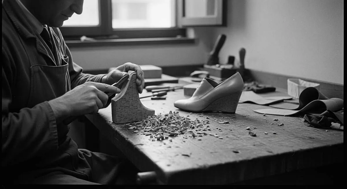 1940s cork wedge heels created during wartime material shortages by innovative shoe designers