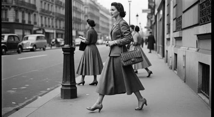 Coco Chanel with cigarette holder and chain necklace, iconic rebel style
