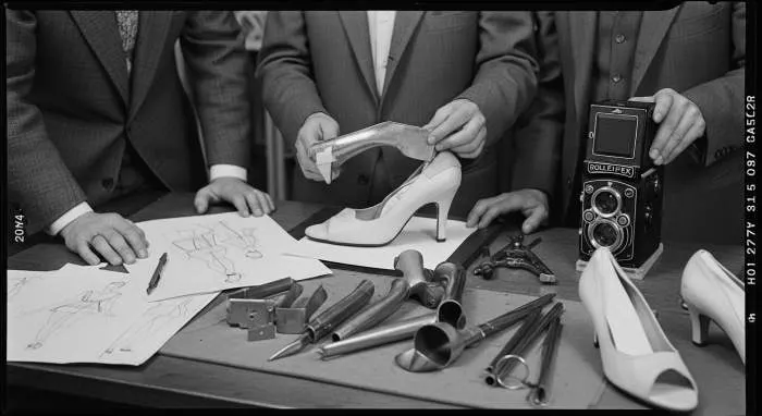 Vintage stiletto heel design sketch by Roger Vivier, 1950s