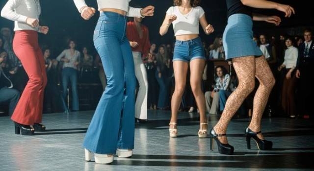 1970s Disco Flared Pants Platforms Mini Skirts