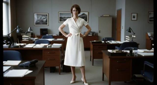 1970s Wrap Dress Career Women Power Uniform F9992