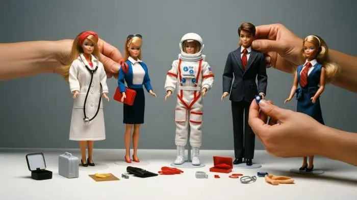 A young girl holding a Doctor Barbie doll, imagining a future in medicine