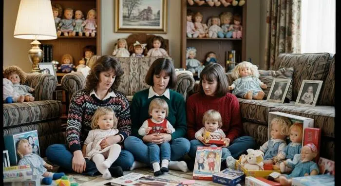 Parents scrambling for Cabbage Patch Kids dolls during the 1983 holiday craze