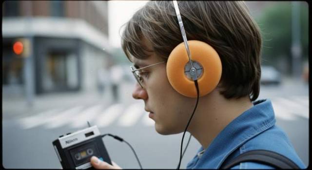 1980s Orange Foam Headphones Portable Music