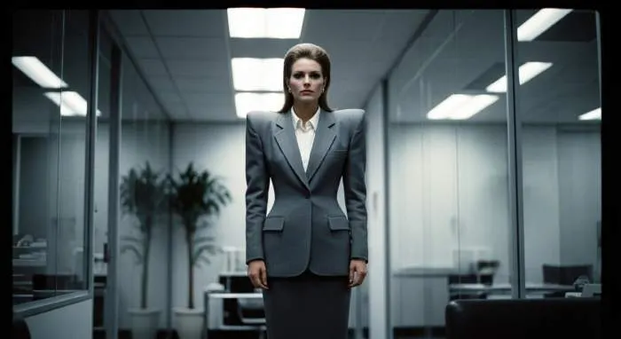1940s women's suit with broad padded shoulders and nipped waist