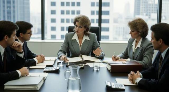 1980s Power Suit Women Negotiation Room