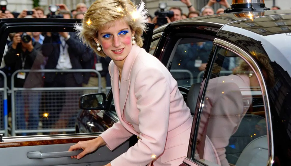 Princess Diana wearing bold blue eyeliner as part of her signature 1980s royal beauty style