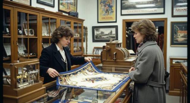 1980s Vintage Silk Scarf Antique Shop