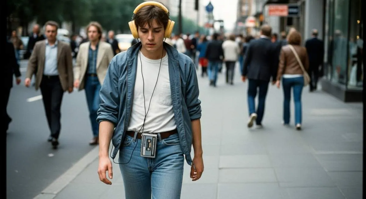 1980s Sony Walkman headphones symbolizing the rise of personal portable music culture