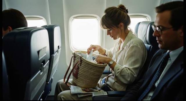 1984 Straw Basket Bag Airplane Scene