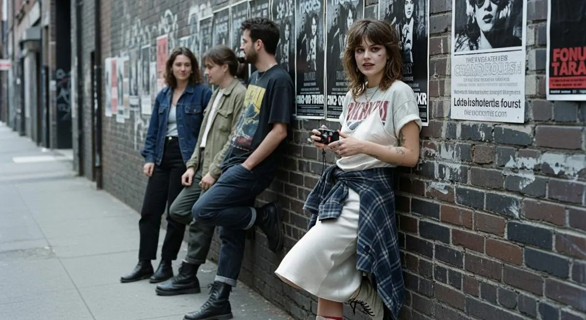 1990s grunge outfit layering a slip dress over casual streetwear pieces
