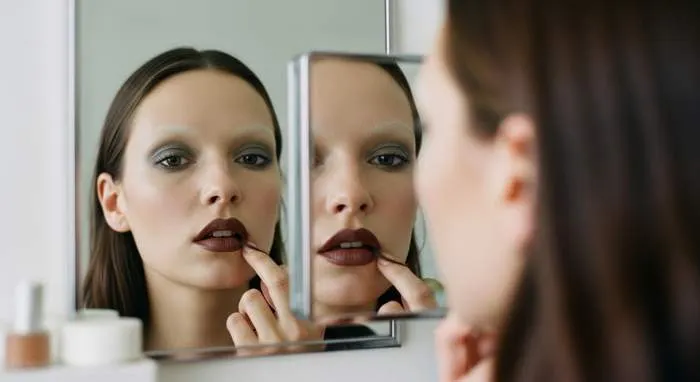 Barely-there brows and muted earth tones define 90s grunge minimal makeup.