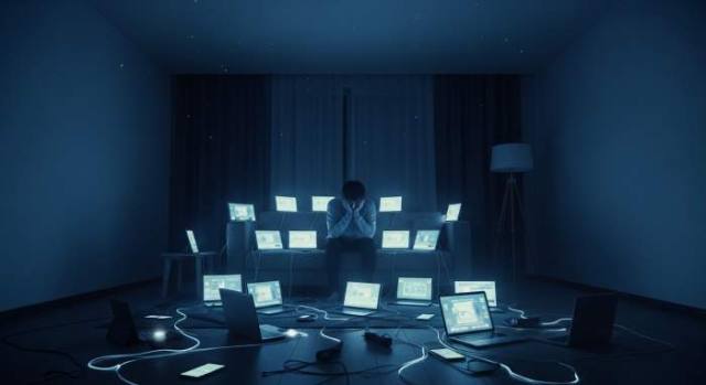 Digital Burnout Notification Overload Scene
