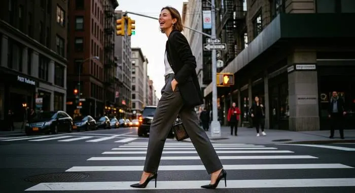 A woman in bold early-2000s fashion exudes confidence and rebellion.