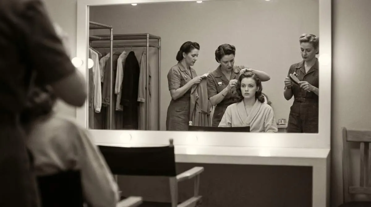 Black and white collage of classic Hollywood actresses before and after studio-driven beauty transformations