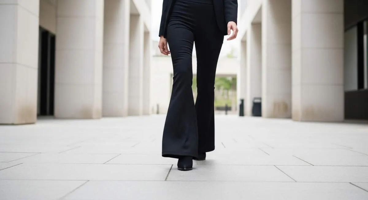 Modern outfit featuring 1970s-inspired bell-bottom jeans styled with contemporary fashion in 2026