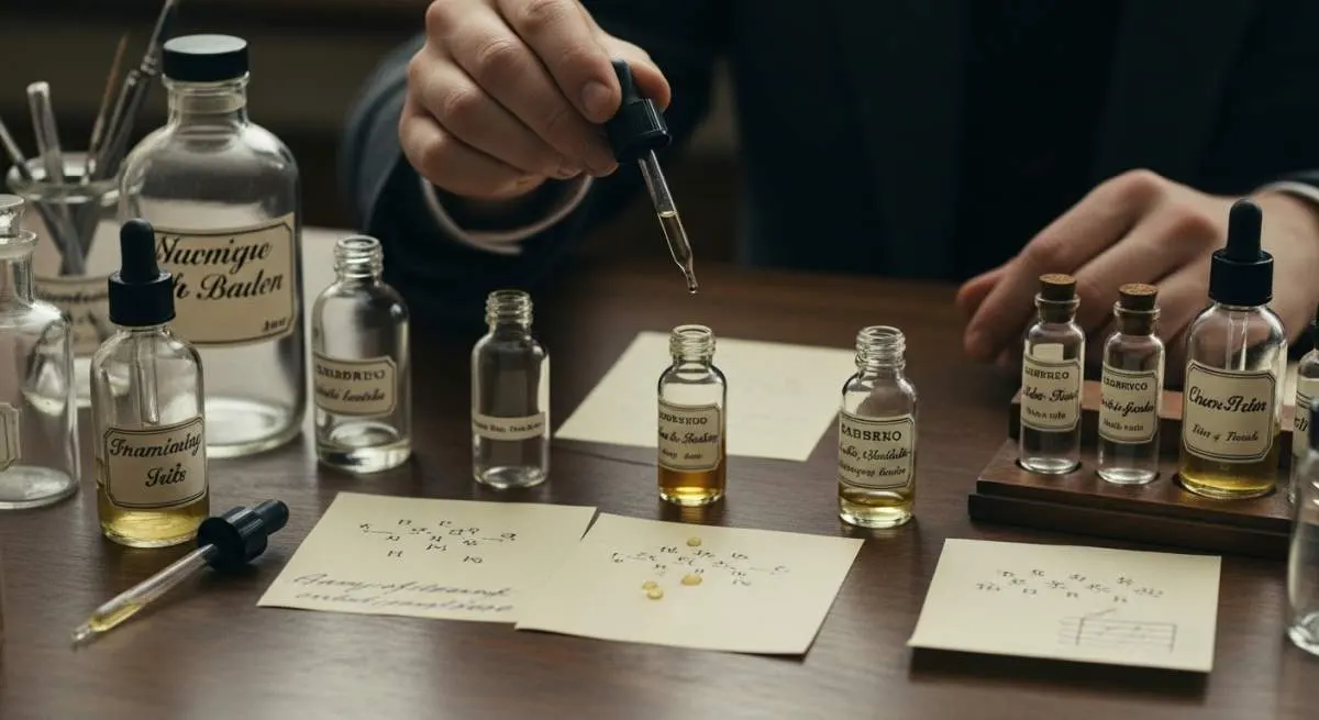 Vintage perfume bottles and laboratory ingredients linked to the aldehyde formula that changed fragrance history