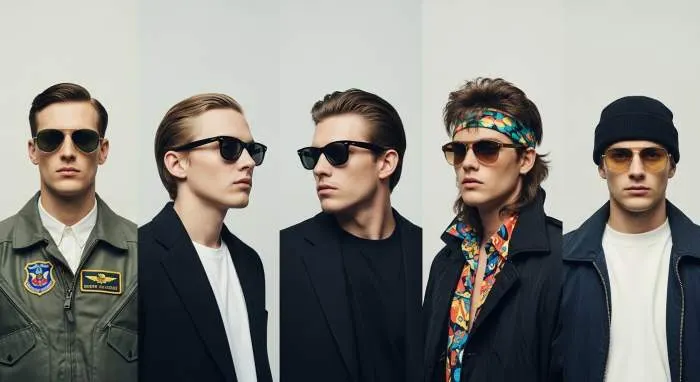 Ray-Ban Aviator sunglasses worn by artists like Tupac, adopted through thrift stores and indie magazines.