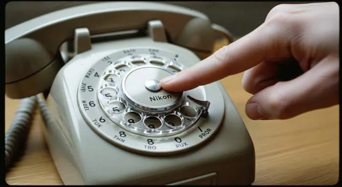 Rotary phone finger in number 2 hole, dial rotated clockwise against metal stop