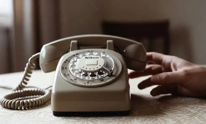 Rotary phone dial being turned with finger, illustrating the 10-second dialing process